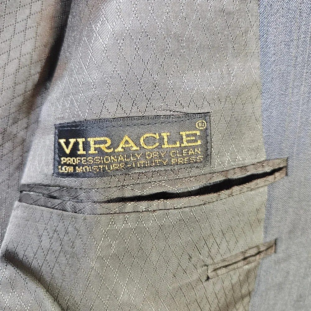 Hart Schaffner Marx Viracle Blue Gray Wool Suit Jacket Blazer Mens 46R Dillard's
